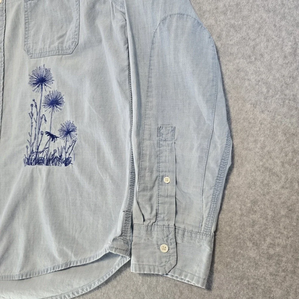 Free‎ Assembly Button Down Shirt Womens L Blue Floral Embroidered Cottagecore